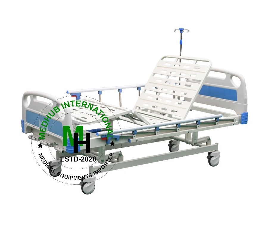 ABS Three (03) Function Manual Hospital Bed With Mattress And IV Pole