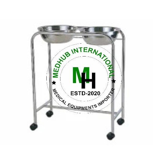 Stainless Steel Double Bowl Stand for Hospital Use without Bowls