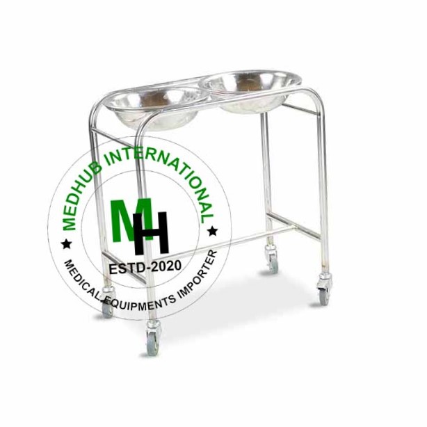 Stainless Steel Double Bowl Stand for Hospital Use without Bowls