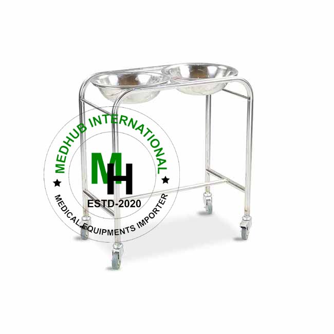 Stainless Steel Double Bowl Stand for Hospital Use without Bowls