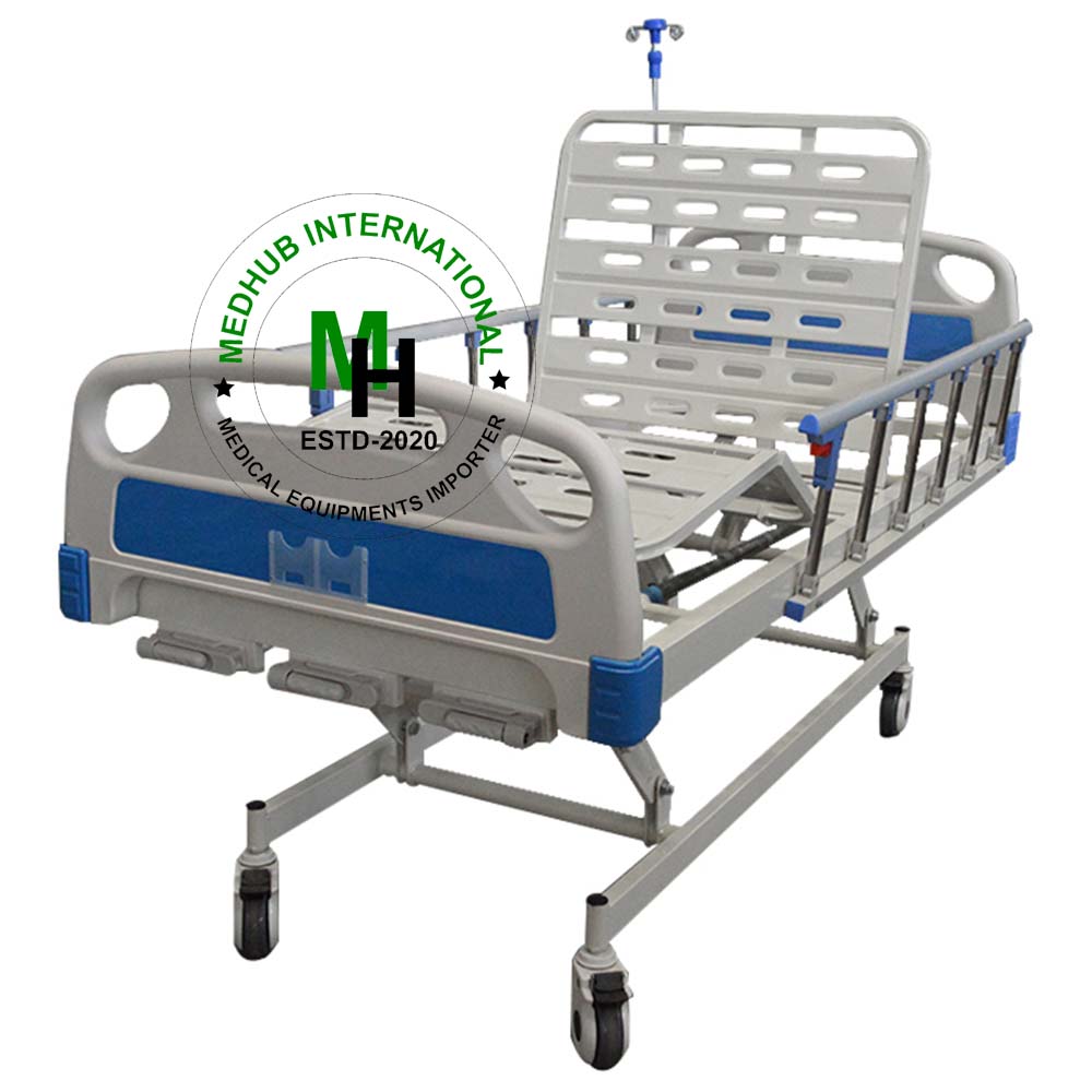 ABS Three (03) Function Manual Hospital Bed With Mattress And IV Pole