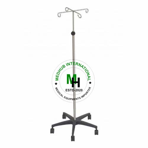 Stainless Steel Large Size Saline Stand with 5 Wheel for Hospital/Home Use